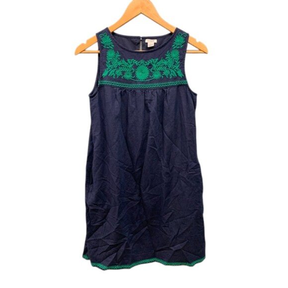 J.Crew Women’s XS Navy Embroidered Tank Dress Green Floral Detail Summer Dress - Picture 1 of 10
